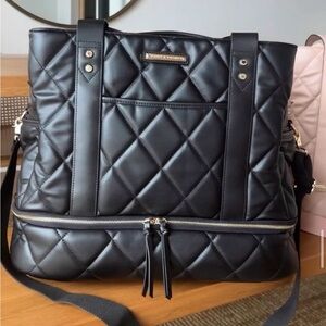 Poppy & Peonies TIA Travel Tote / Weekender – Black Quilted Vegan Leather ✨